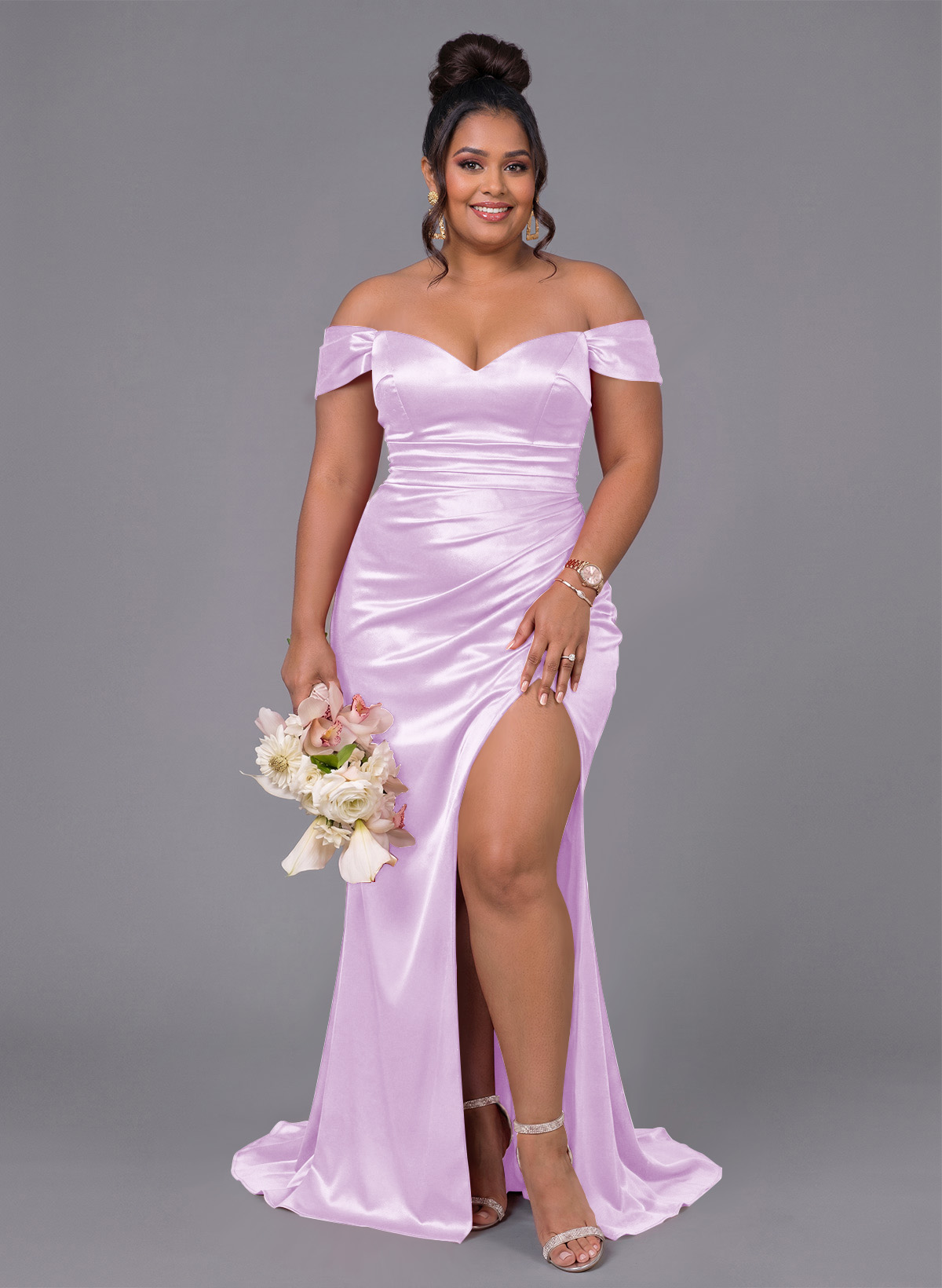 Trumpet/Mermaid Off-The-Shoulder Silk Like Satin Bridesmaid Dresses With Split Front, product image 192