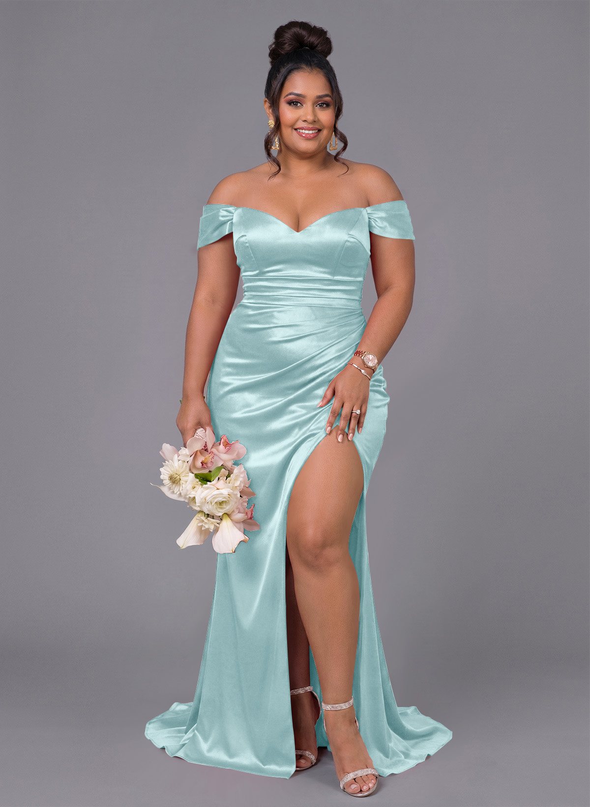 Trumpet/Mermaid Off-The-Shoulder Silk Like Satin Bridesmaid Dresses With Split Front, product image 166
