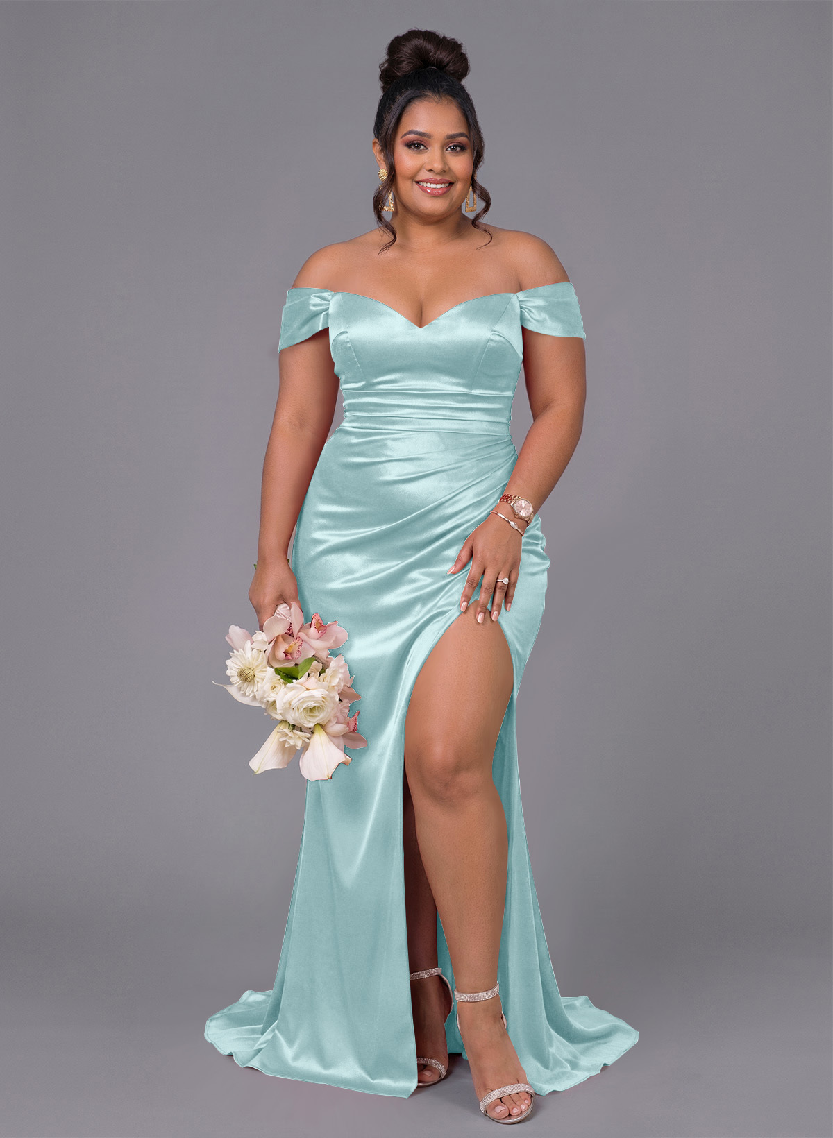 Trumpet/Mermaid Off-The-Shoulder Silk Like Satin Bridesmaid Dresses With Split Front, product image 166