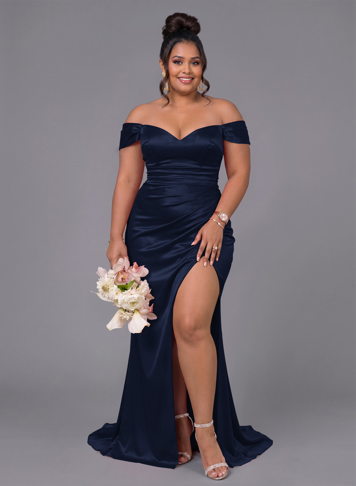 Trumpet/Mermaid Off-The-Shoulder Silk Like Satin Bridesmaid Dresses With Split Front, product image 156