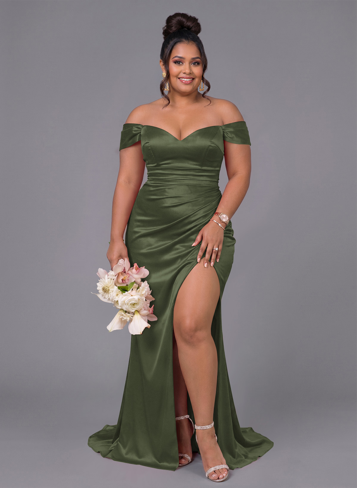 Trumpet/Mermaid Off-The-Shoulder Silk Like Satin Bridesmaid Dresses With Split Front, product image 244