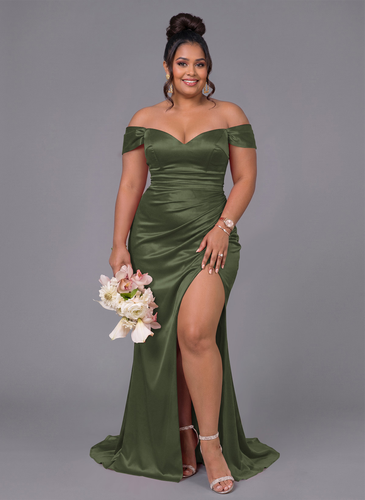 Trumpet/Mermaid Off-The-Shoulder Silk Like Satin Bridesmaid Dresses With Split Front, product image 244