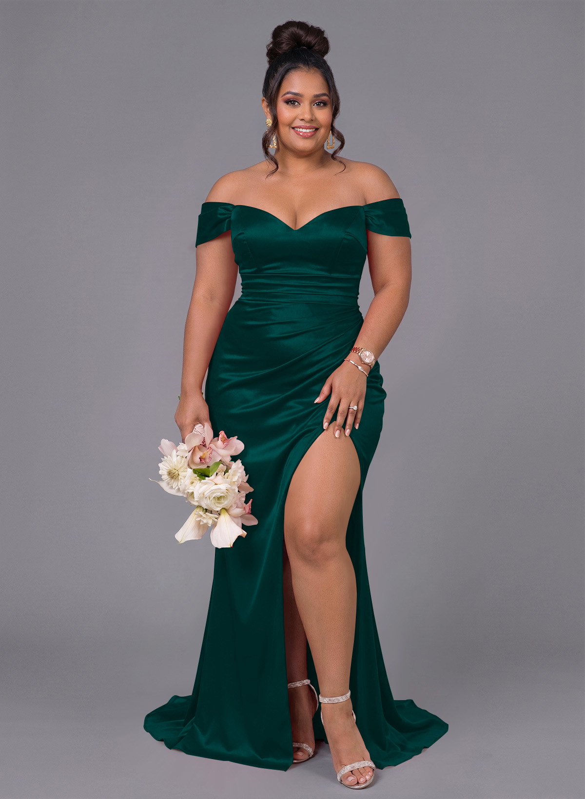 Trumpet/Mermaid Off-The-Shoulder Silk Like Satin Bridesmaid Dresses With Split Front, product image 210