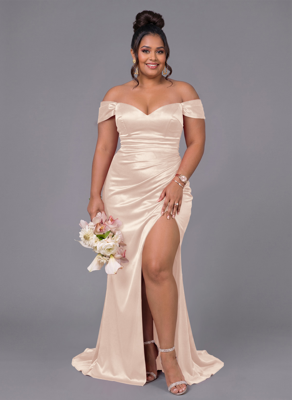 Trumpet/Mermaid Off-The-Shoulder Silk Like Satin Bridesmaid Dresses With Split Front, product image 176