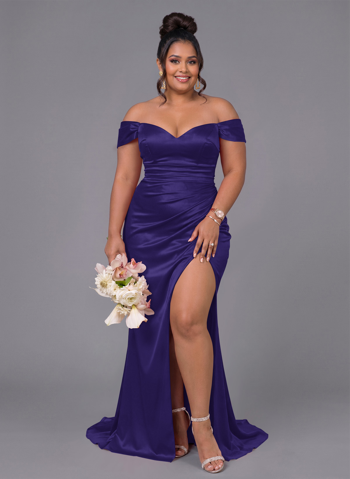 Trumpet/Mermaid Off-The-Shoulder Silk Like Satin Bridesmaid Dresses With Split Front, product image 206
