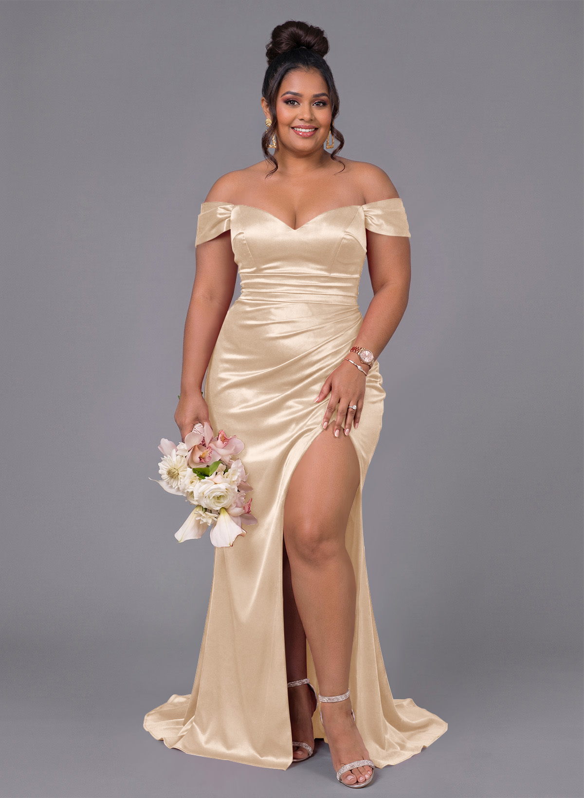 Trumpet/Mermaid Off-The-Shoulder Silk Like Satin Bridesmaid Dresses With Split Front, product image 246