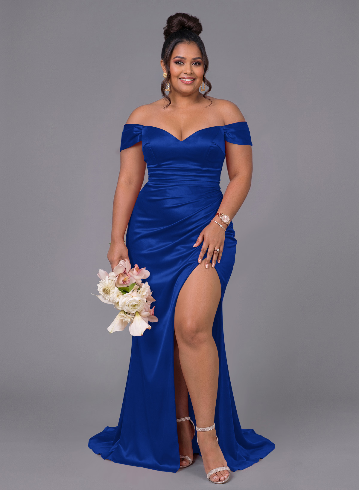 Trumpet/Mermaid Off-The-Shoulder Silk Like Satin Bridesmaid Dresses With Split Front, product image 162