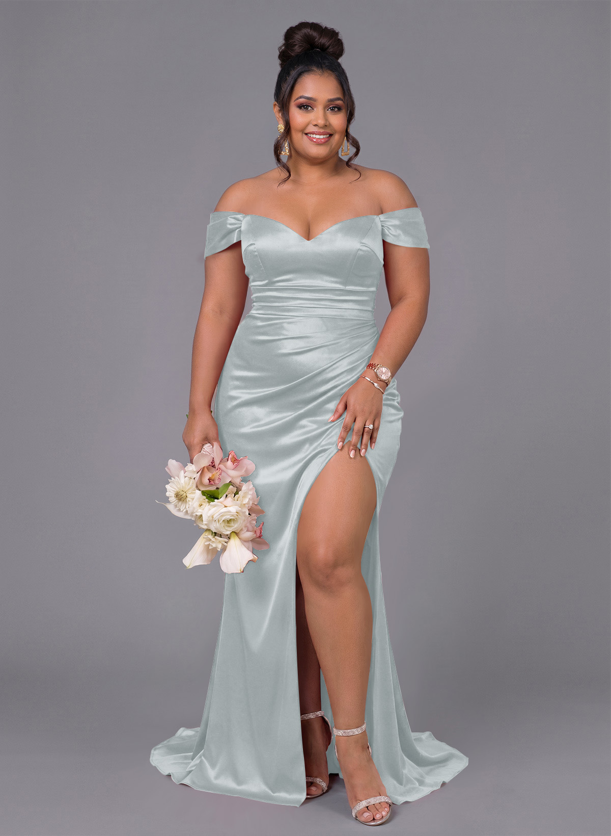 Trumpet/Mermaid Off-The-Shoulder Silk Like Satin Bridesmaid Dresses With Split Front, product image 234
