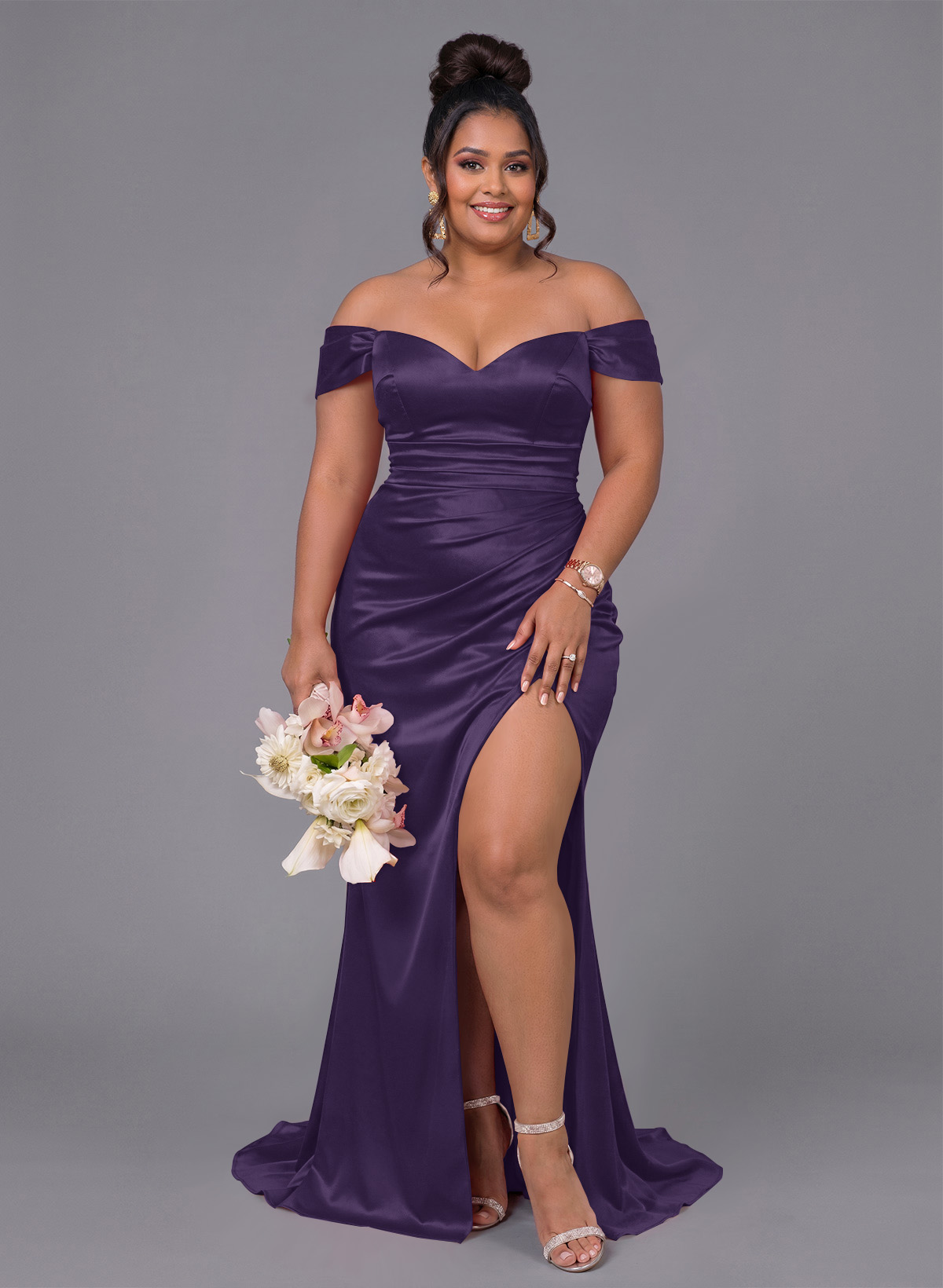 Trumpet/Mermaid Off-The-Shoulder Silk Like Satin Bridesmaid Dresses With Split Front, product image 196
