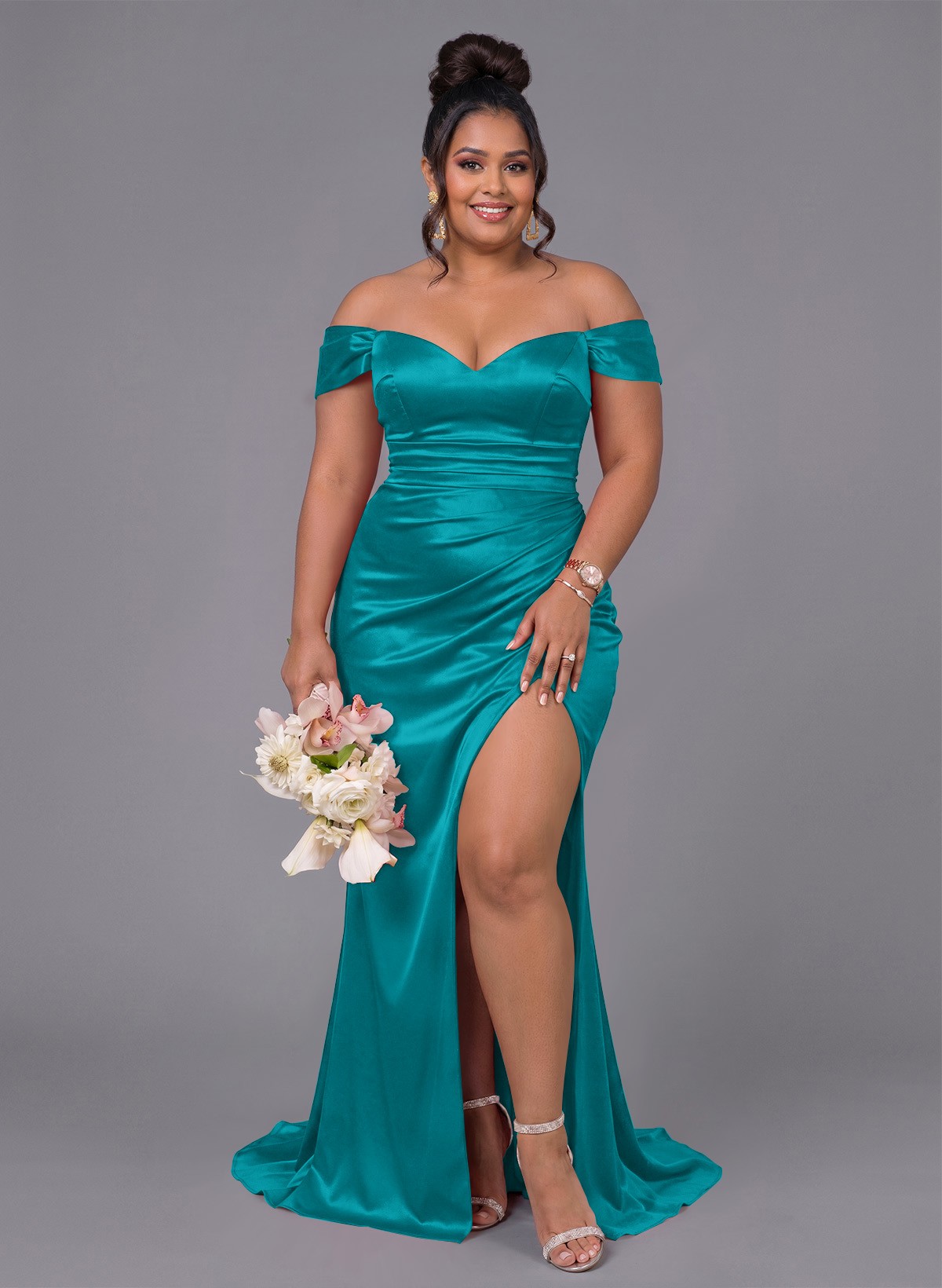 Trumpet/Mermaid Off-The-Shoulder Silk Like Satin Bridesmaid Dresses With Split Front, product image 250