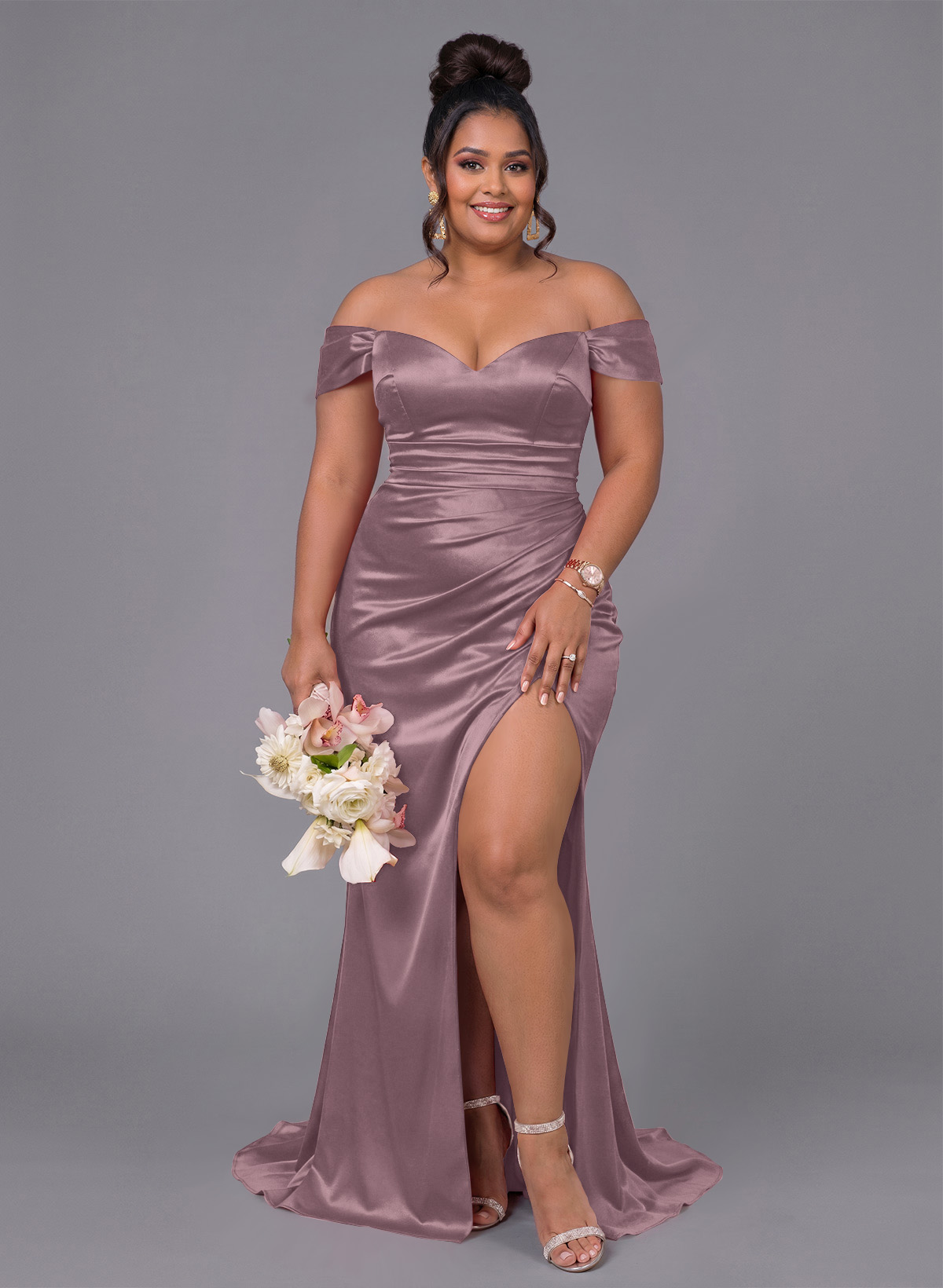 Trumpet/Mermaid Off-The-Shoulder Silk Like Satin Bridesmaid Dresses With Split Front, product image 188