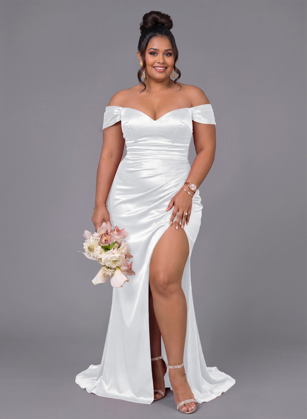 Trumpet/Mermaid Off-The-Shoulder Silk Like Satin Bridesmaid Dresses With Split Front, product image 232