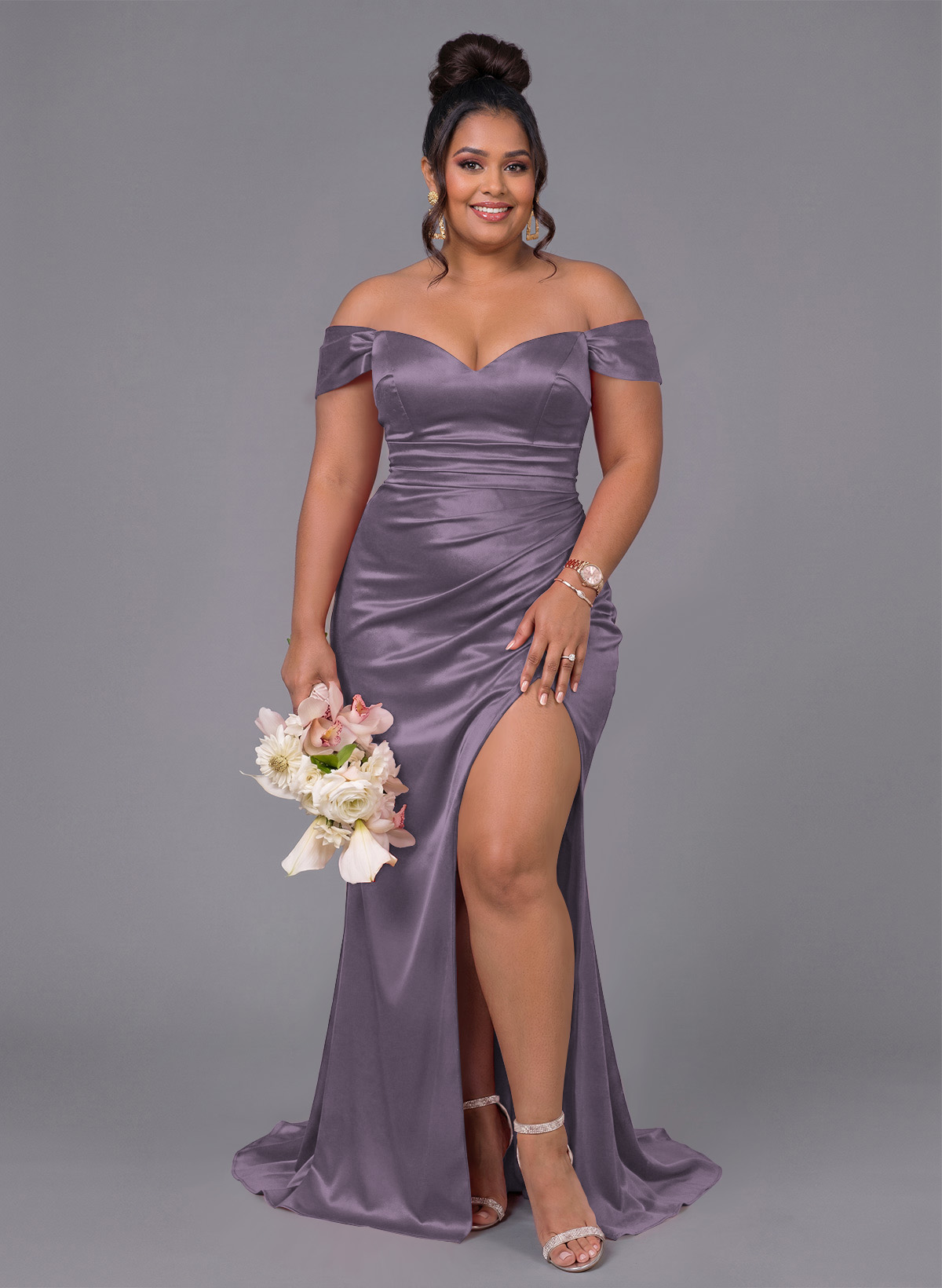Trumpet/Mermaid Off-The-Shoulder Silk Like Satin Bridesmaid Dresses With Split Front, product image 186