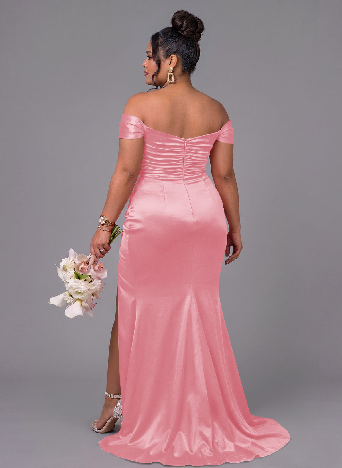 Trumpet/Mermaid Off-The-Shoulder Silk Like Satin Bridesmaid Dresses With Split Front, product image 179
