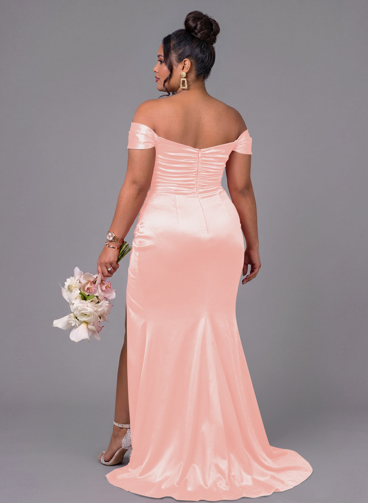 Trumpet/Mermaid Off-The-Shoulder Silk Like Satin Bridesmaid Dresses With Split Front, product image 181