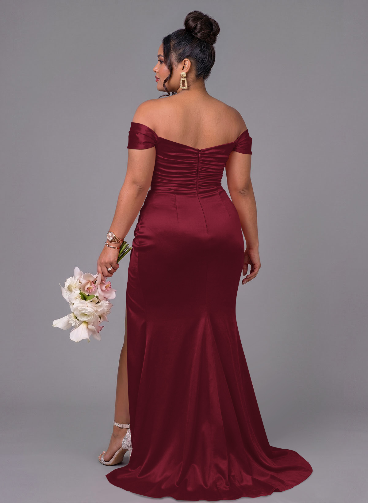 Trumpet/Mermaid Off-The-Shoulder Silk Like Satin Bridesmaid Dresses With Split Front, product image 171