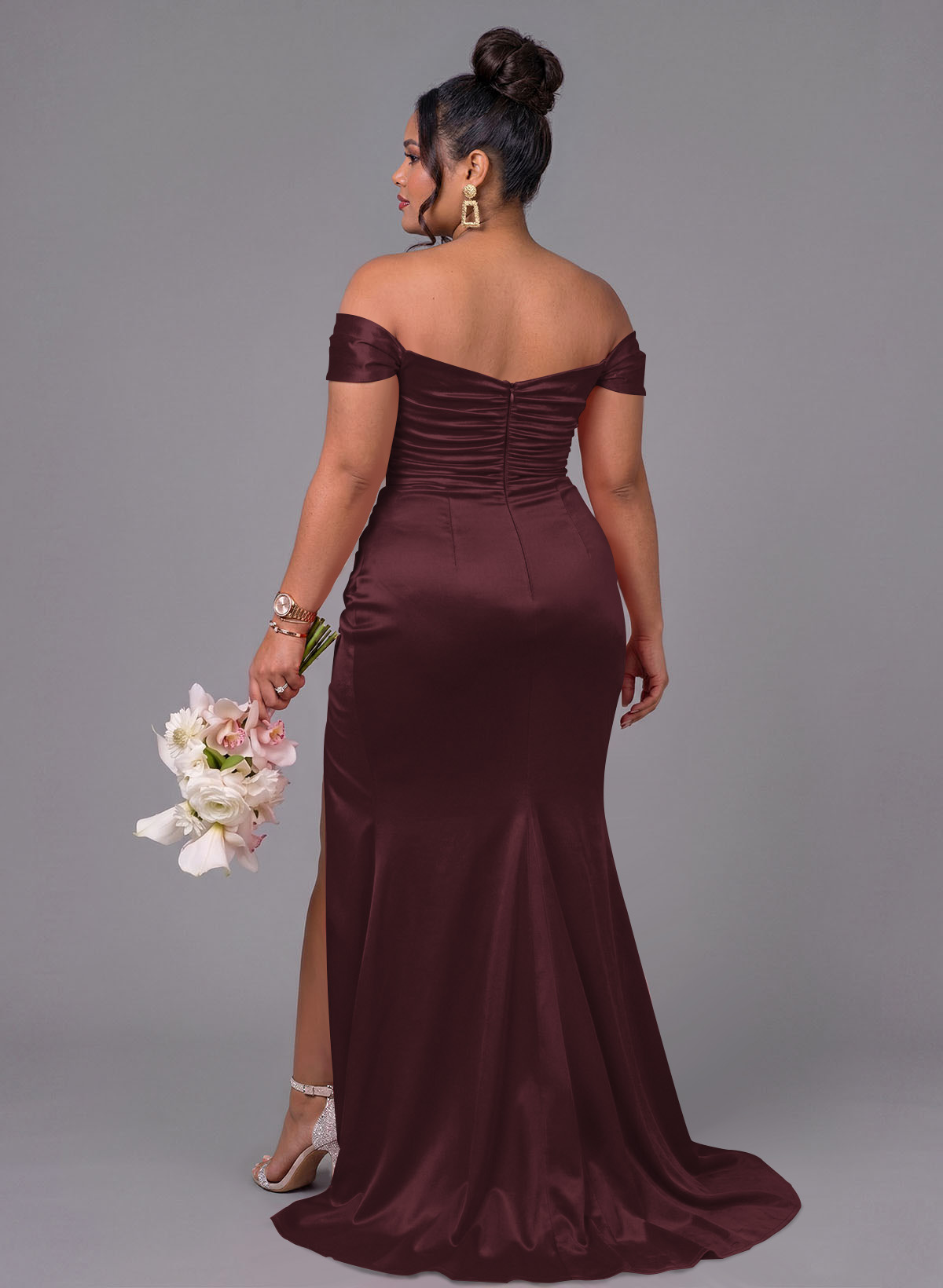 Trumpet/Mermaid Off-The-Shoulder Silk Like Satin Bridesmaid Dresses With Split Front, product image 169