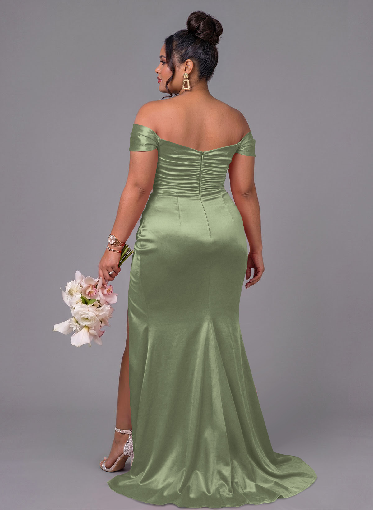 Trumpet/Mermaid Off-The-Shoulder Silk Like Satin Bridesmaid Dresses With Split Front, product image 215