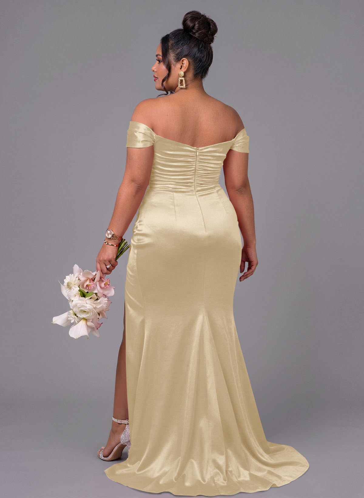 Trumpet/Mermaid Off-The-Shoulder Silk Like Satin Bridesmaid Dresses With Split Front, product image 219
