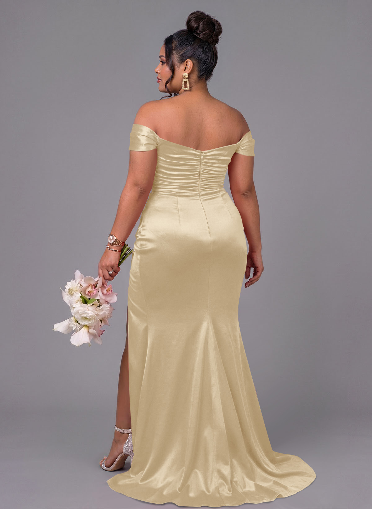 Trumpet/Mermaid Off-The-Shoulder Silk Like Satin Bridesmaid Dresses With Split Front, product image 219