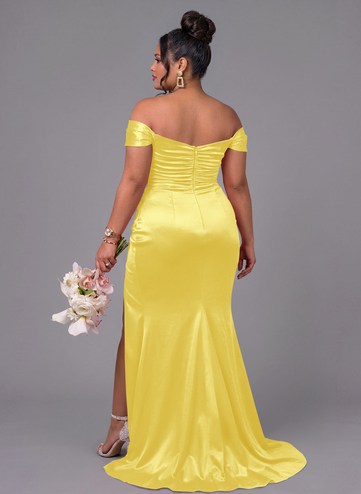 Trumpet/Mermaid Off-The-Shoulder Silk Like Satin Bridesmaid Dresses With Split Front, product image 223