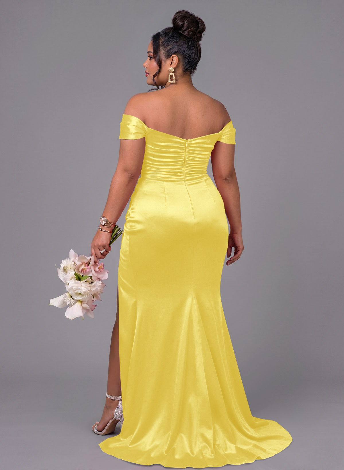 Trumpet/Mermaid Off-The-Shoulder Silk Like Satin Bridesmaid Dresses With Split Front, product image 223