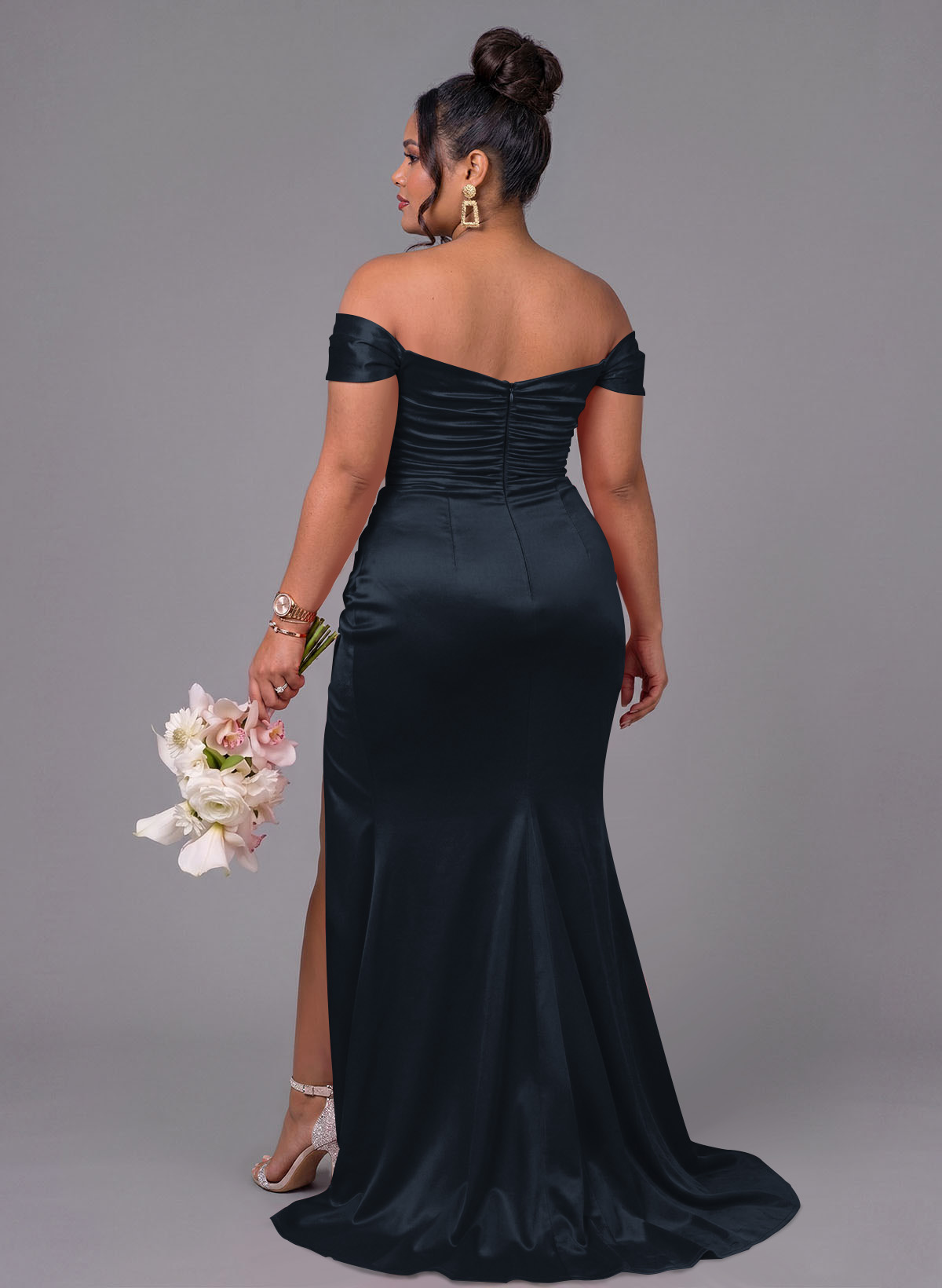 Trumpet/Mermaid Off-The-Shoulder Silk Like Satin Bridesmaid Dresses With Split Front, product image 155