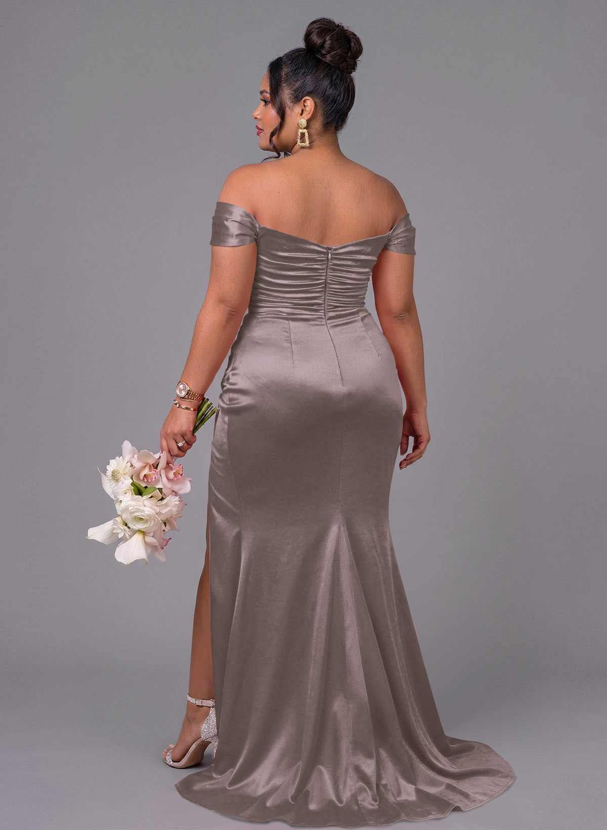 Trumpet/Mermaid Off-The-Shoulder Silk Like Satin Bridesmaid Dresses With Split Front, product image 185