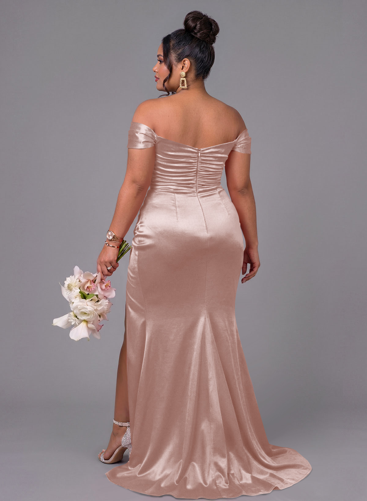 Trumpet/Mermaid Off-The-Shoulder Silk Like Satin Bridesmaid Dresses With Split Front, product image 175