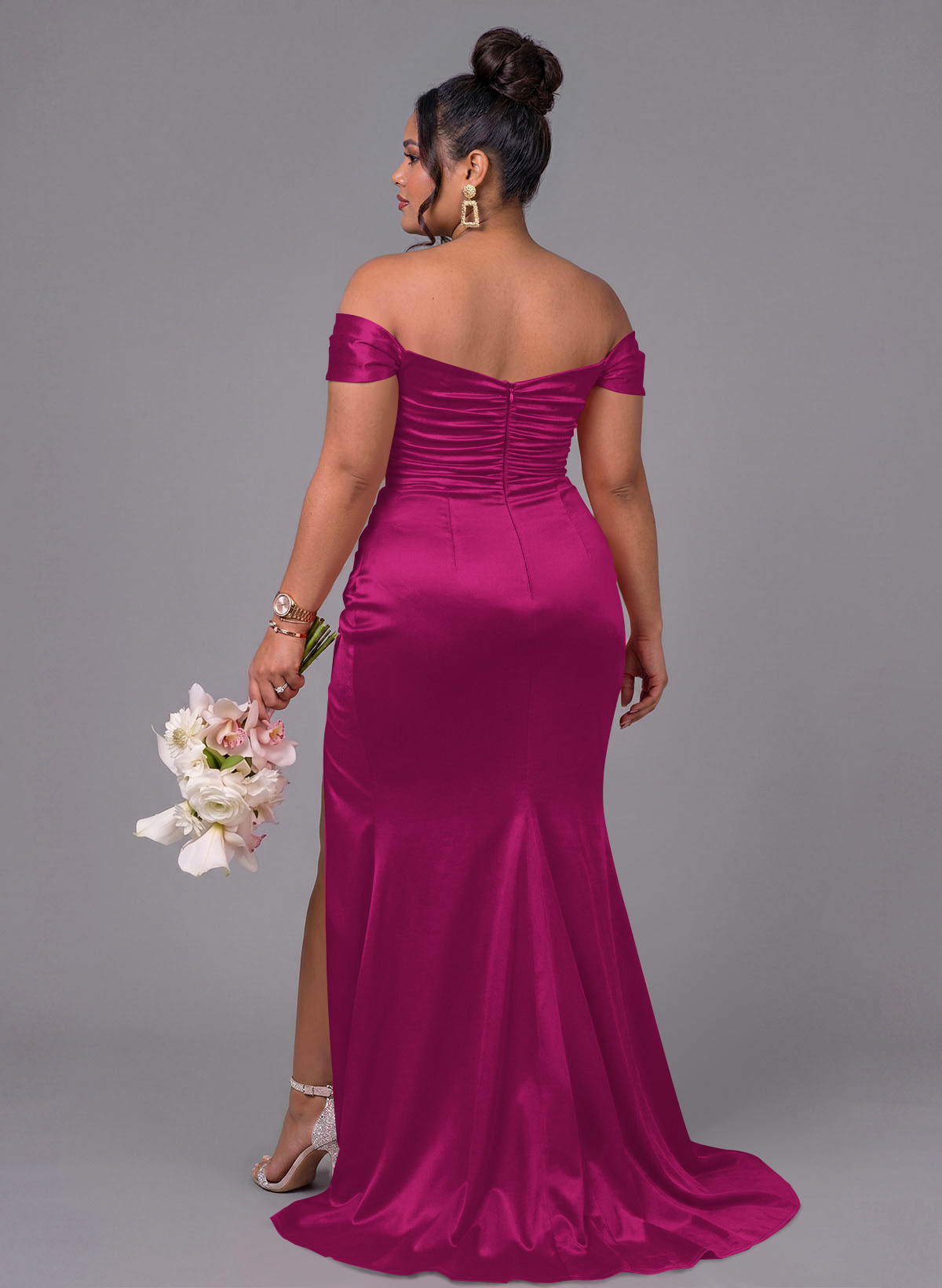 Trumpet/Mermaid Off-The-Shoulder Silk Like Satin Bridesmaid Dresses With Split Front, product image 203