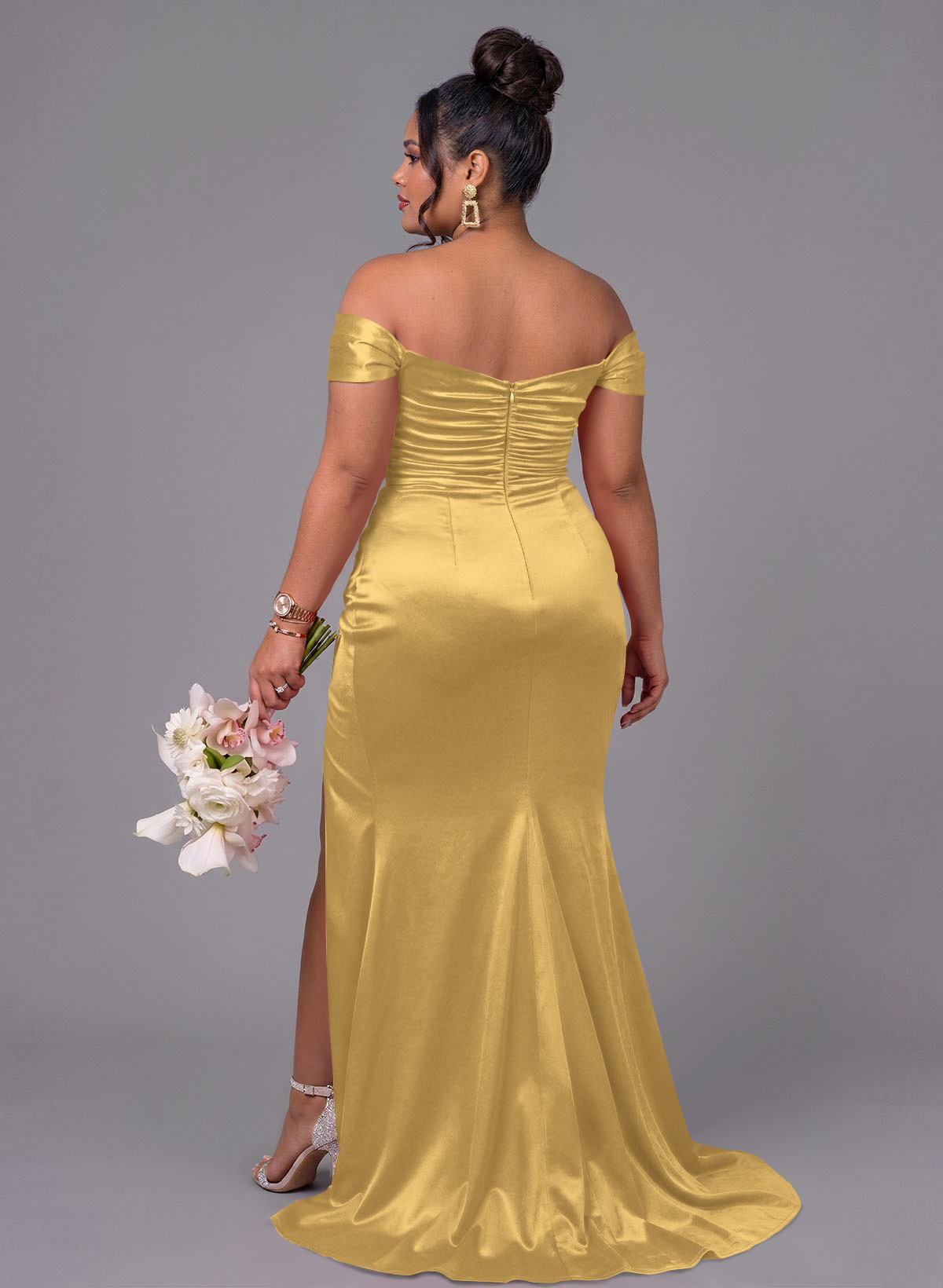 Trumpet/Mermaid Off-The-Shoulder Silk Like Satin Bridesmaid Dresses With Split Front, product image 225