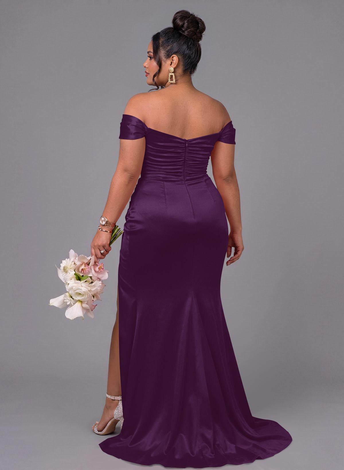 Trumpet/Mermaid Off-The-Shoulder Silk Like Satin Bridesmaid Dresses With Split Front, product image 199