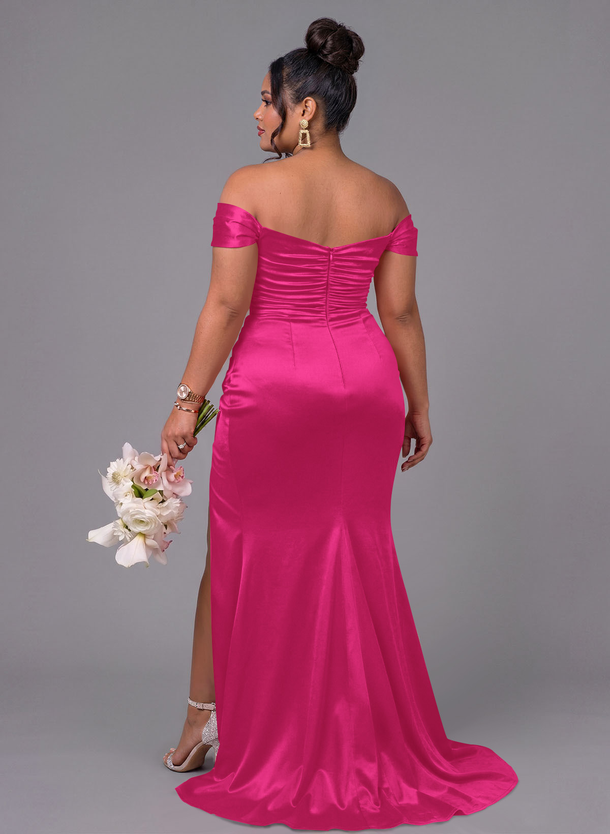 Trumpet/Mermaid Off-The-Shoulder Silk Like Satin Bridesmaid Dresses With Split Front, product image 205