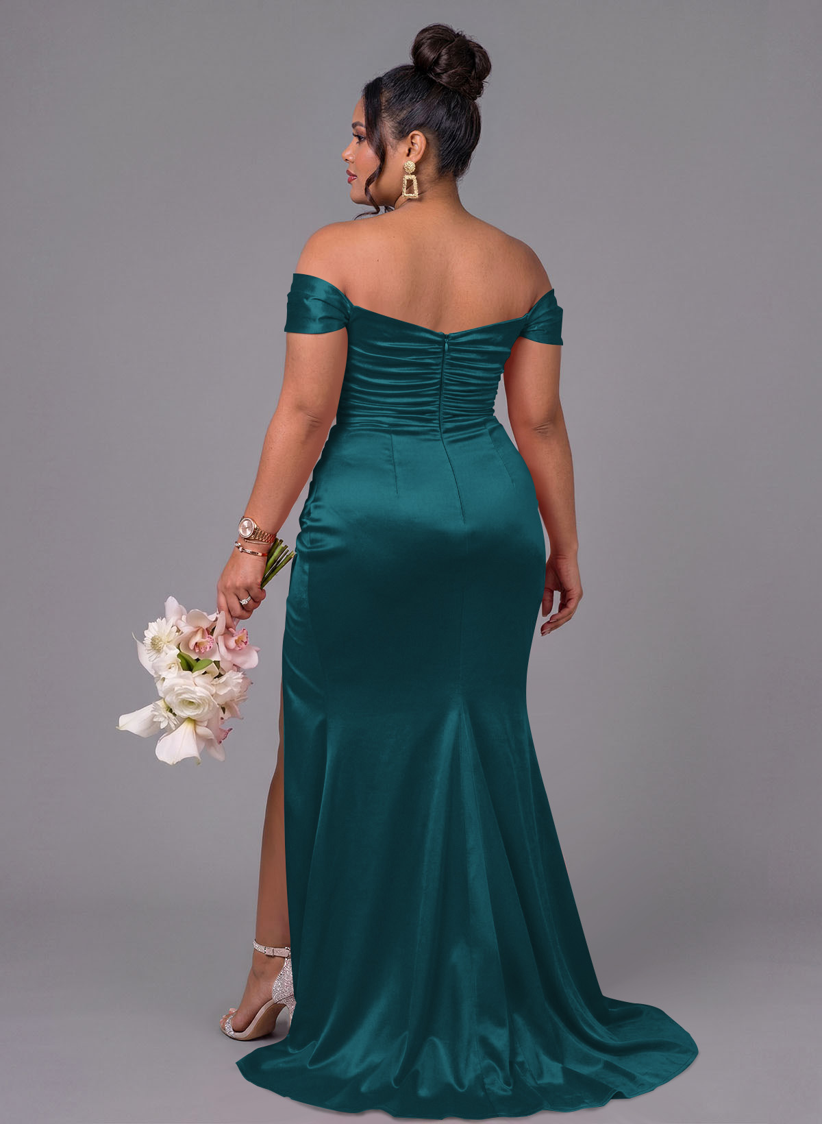 Trumpet/Mermaid Off-The-Shoulder Silk Like Satin Bridesmaid Dresses With Split Front, product image 161