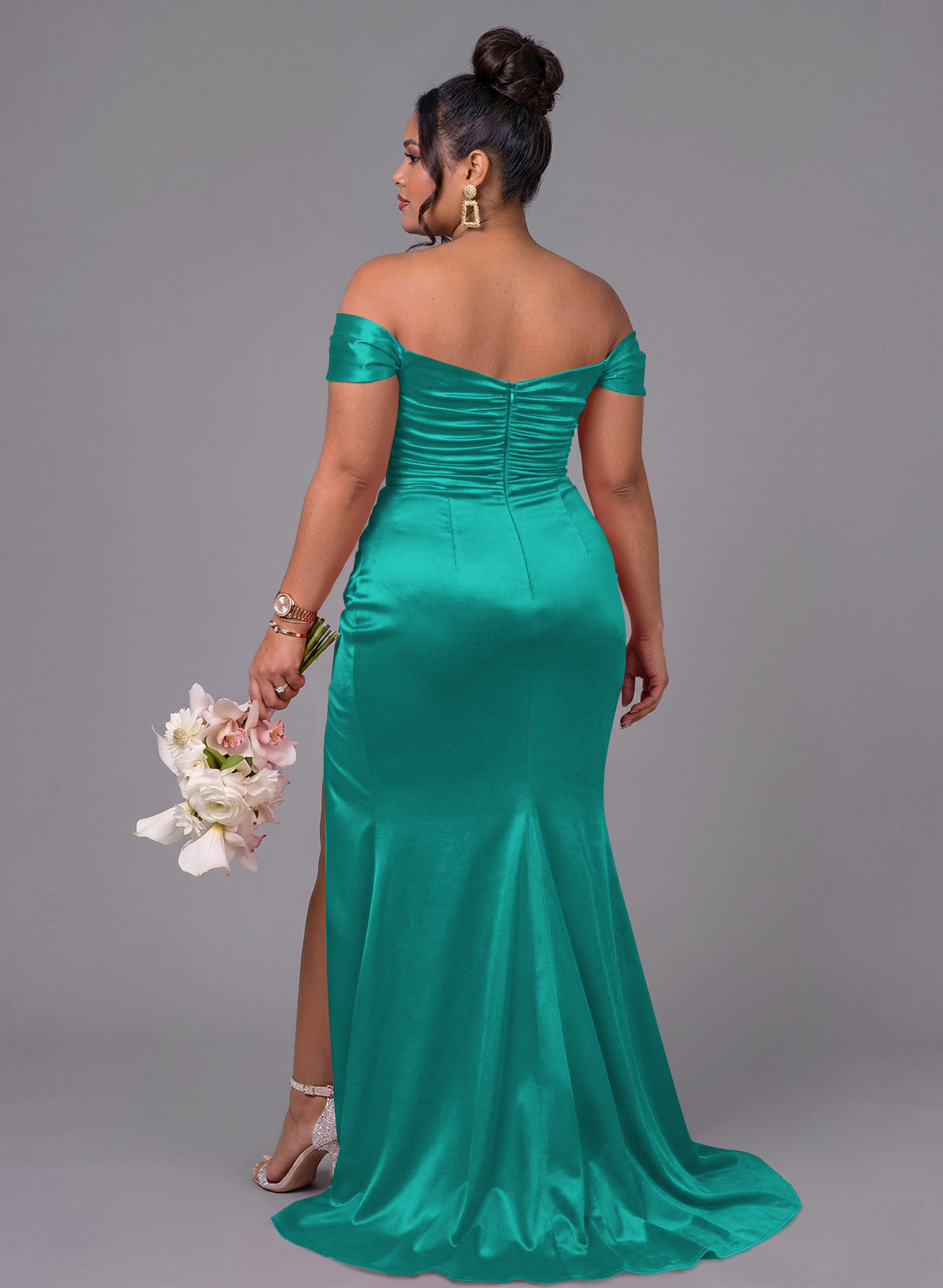 Trumpet/Mermaid Off-The-Shoulder Silk Like Satin Bridesmaid Dresses With Split Front, product image 213