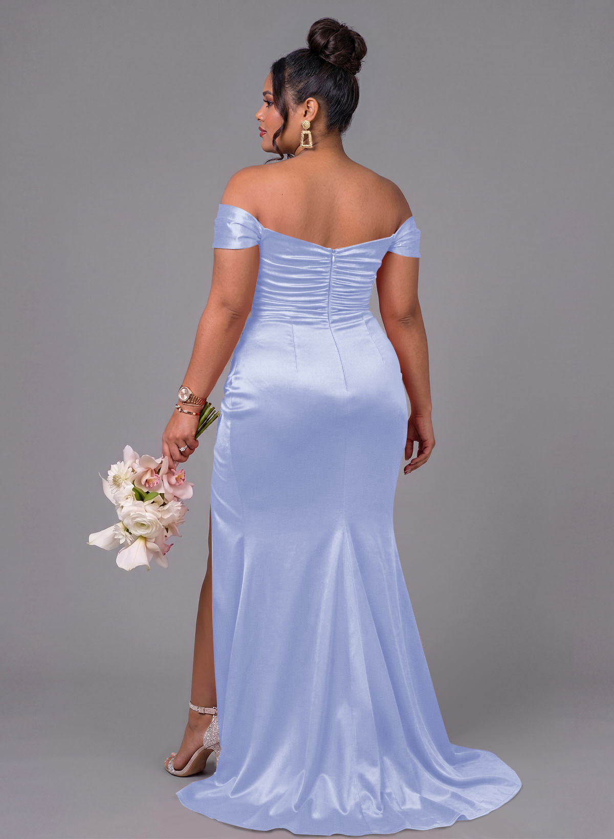 Trumpet/Mermaid Off-The-Shoulder Silk Like Satin Bridesmaid Dresses With Split Front, product image 195