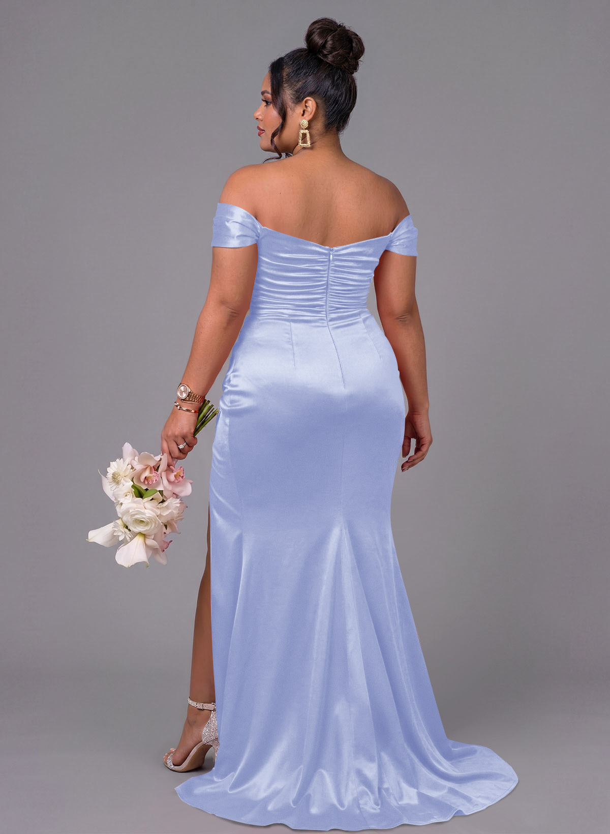 Trumpet/Mermaid Off-The-Shoulder Silk Like Satin Bridesmaid Dresses With Split Front, product image 195