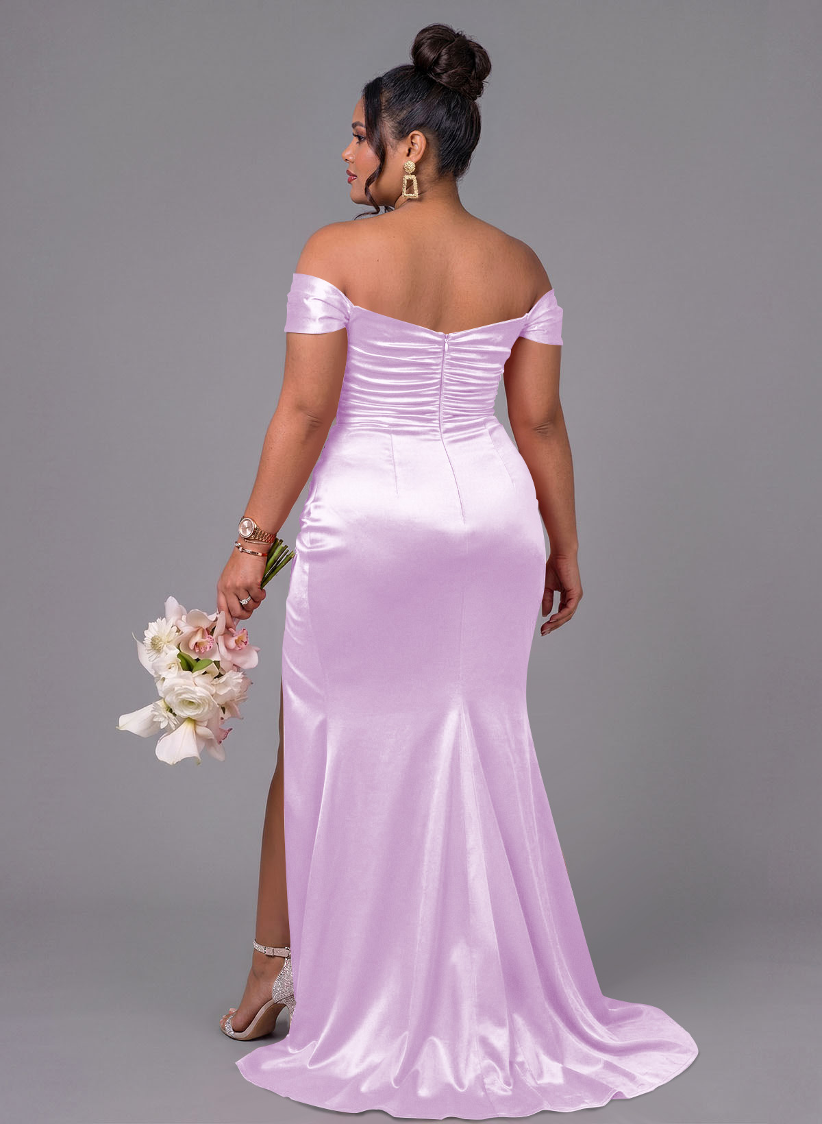 Trumpet/Mermaid Off-The-Shoulder Silk Like Satin Bridesmaid Dresses With Split Front, product image 193