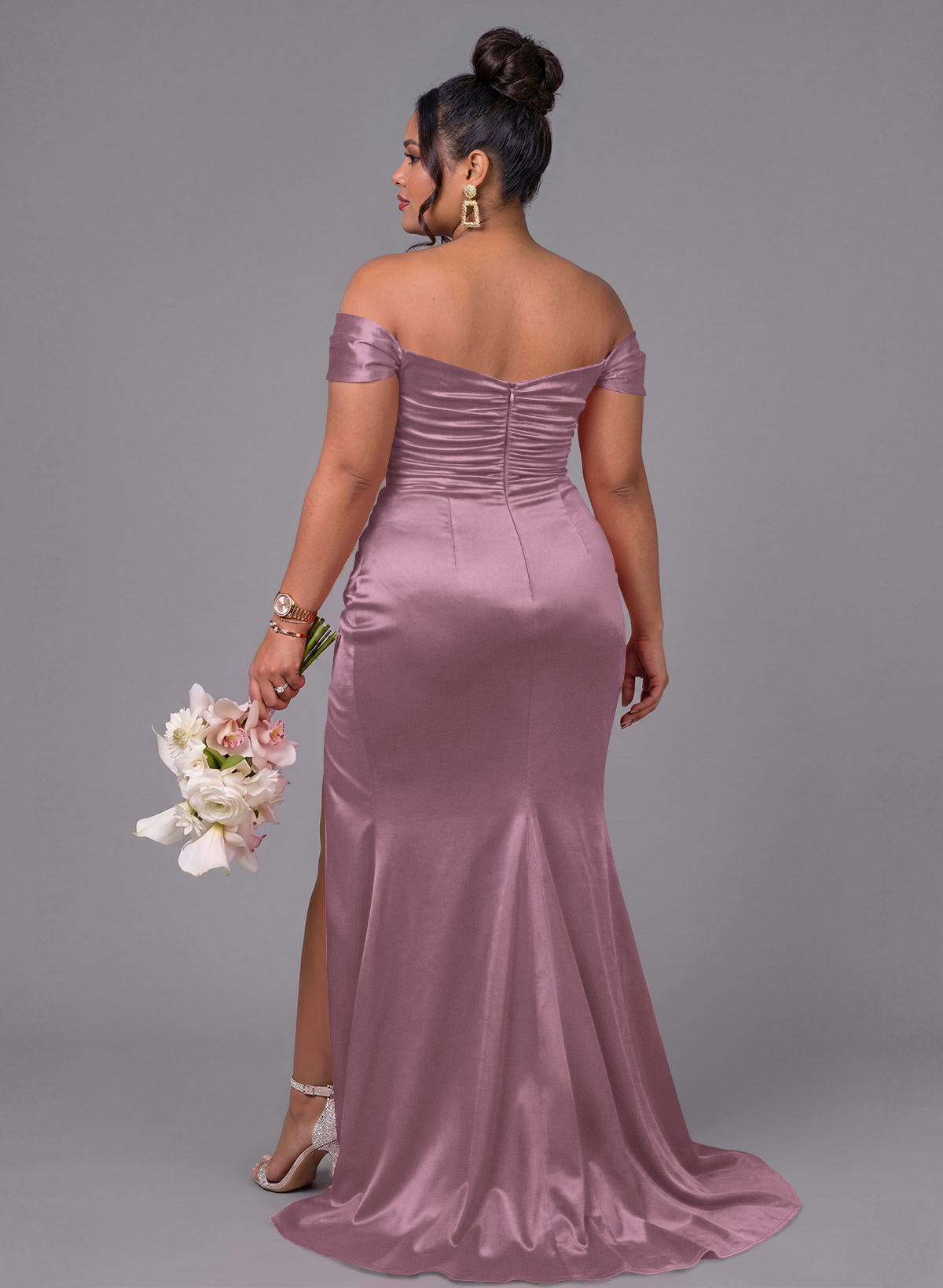 Trumpet/Mermaid Off-The-Shoulder Silk Like Satin Bridesmaid Dresses With Split Front, product image 191