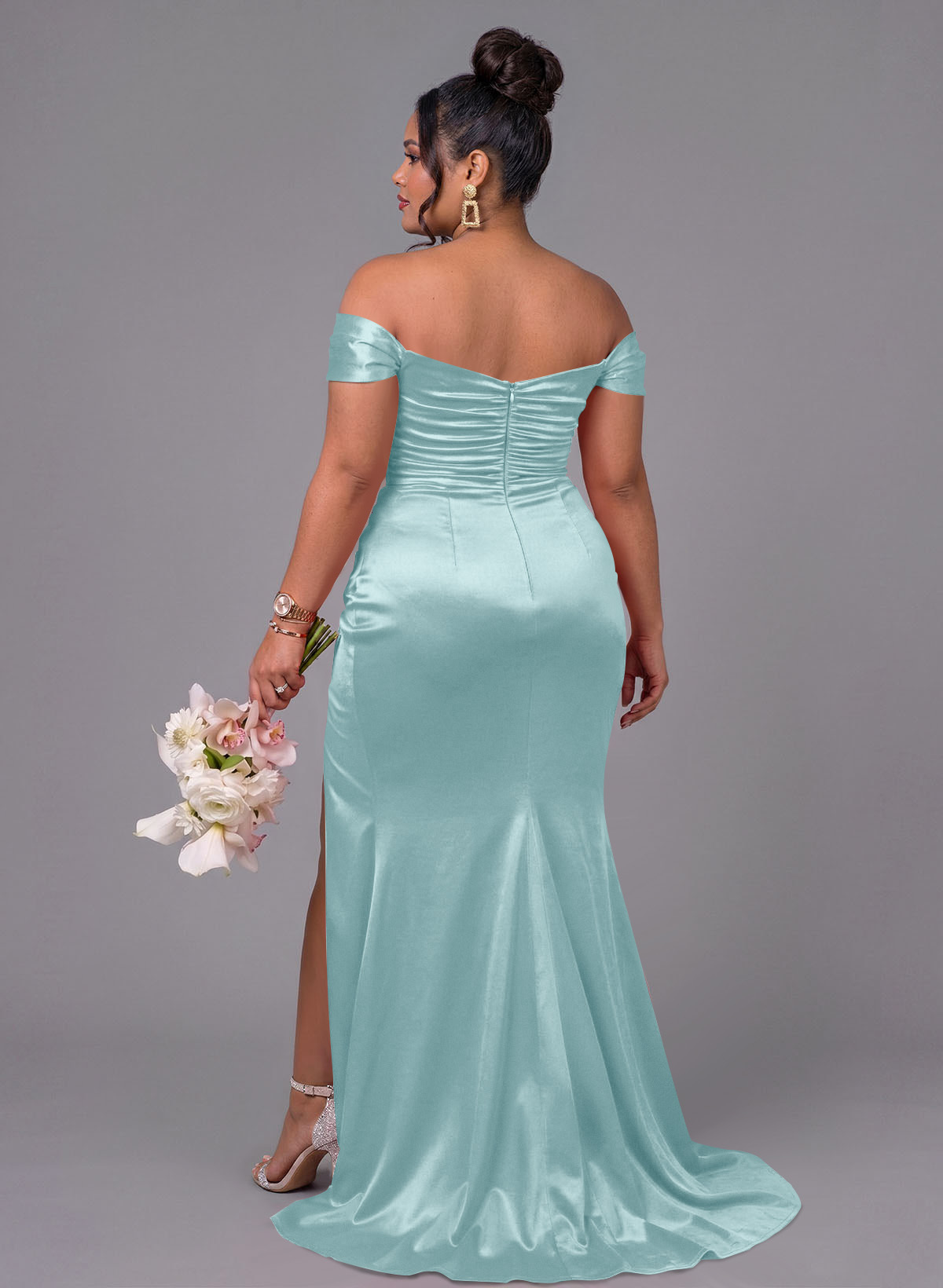 Trumpet/Mermaid Off-The-Shoulder Silk Like Satin Bridesmaid Dresses With Split Front, product image 167