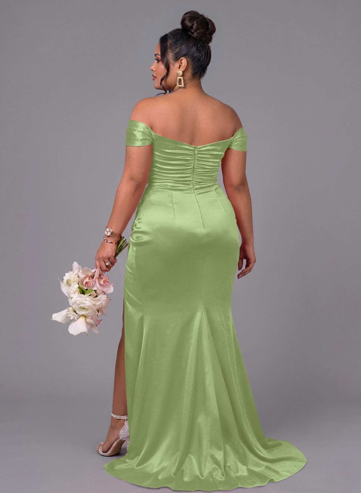 Trumpet/Mermaid Off-The-Shoulder Silk Like Satin Bridesmaid Dresses With Split Front, product image 249
