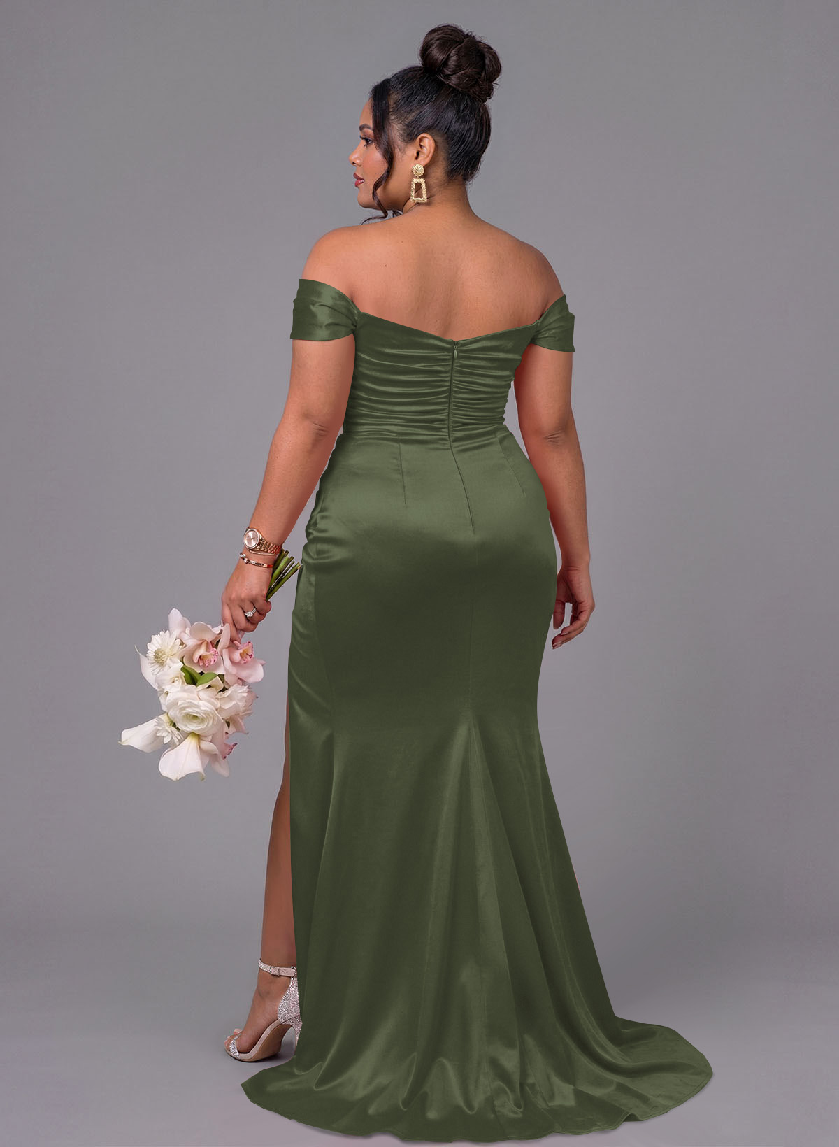 Trumpet/Mermaid Off-The-Shoulder Silk Like Satin Bridesmaid Dresses With Split Front, product image 245