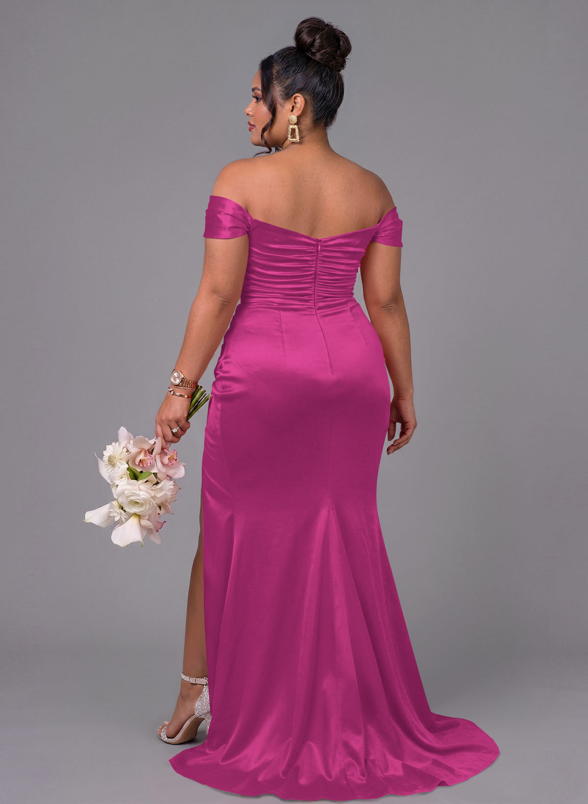 Trumpet/Mermaid Off-The-Shoulder Silk Like Satin Bridesmaid Dresses With Split Front, product image 201