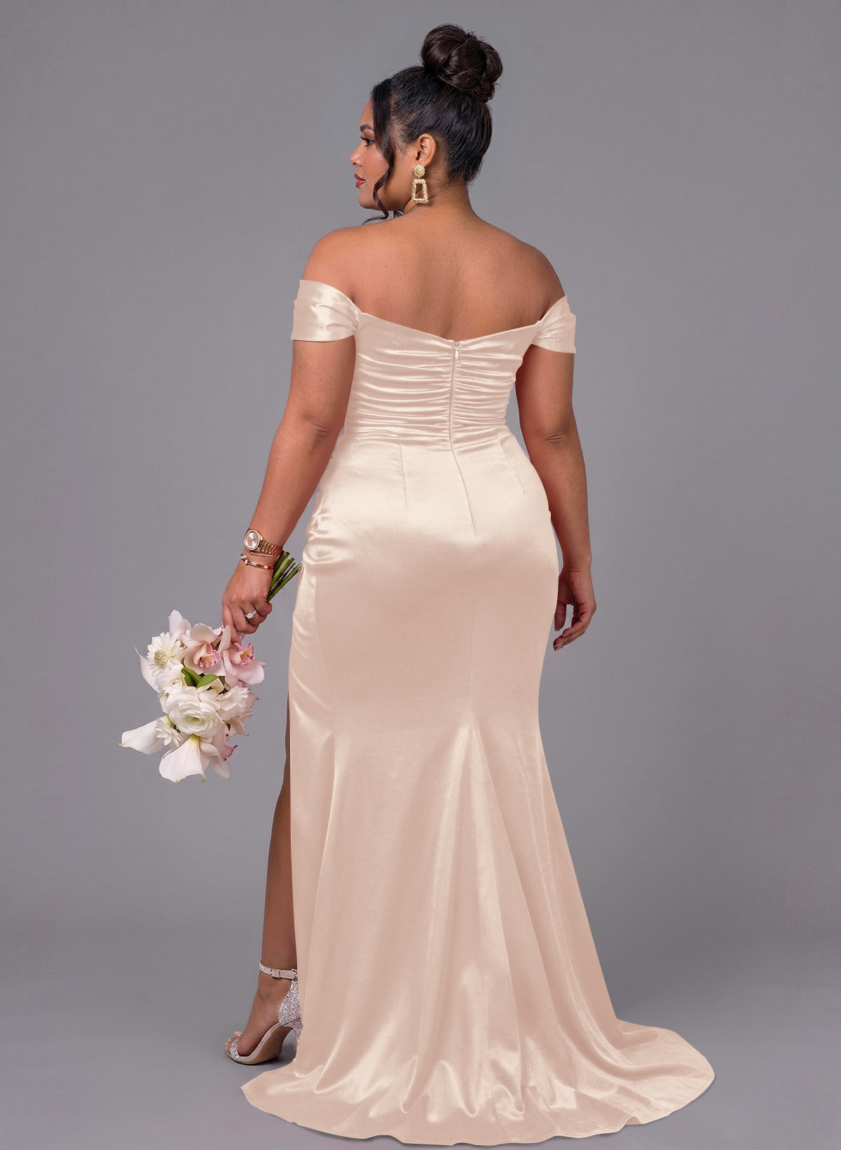 Trumpet/Mermaid Off-The-Shoulder Silk Like Satin Bridesmaid Dresses With Split Front, product image 177