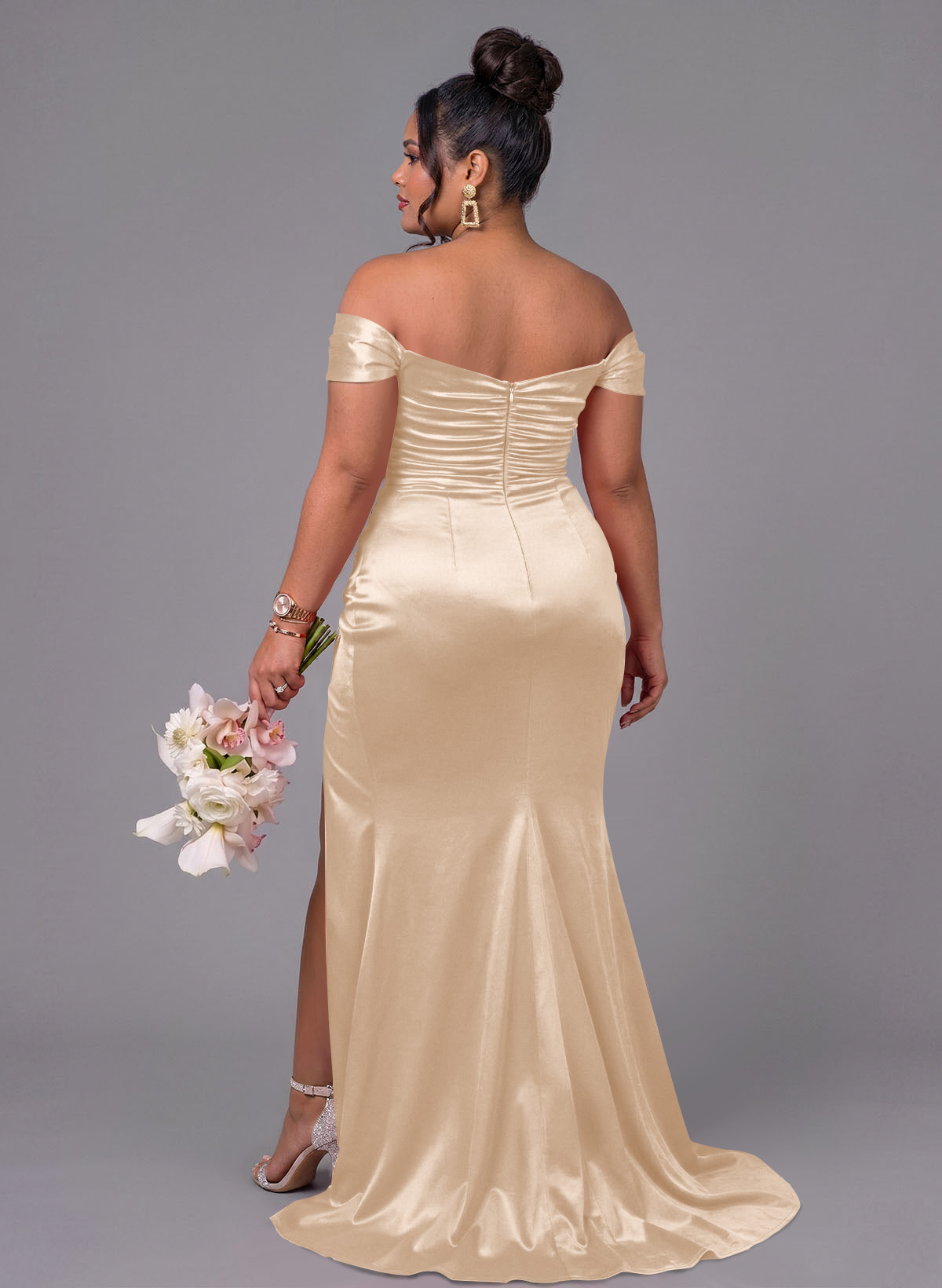 Trumpet/Mermaid Off-The-Shoulder Silk Like Satin Bridesmaid Dresses With Split Front, product image 247