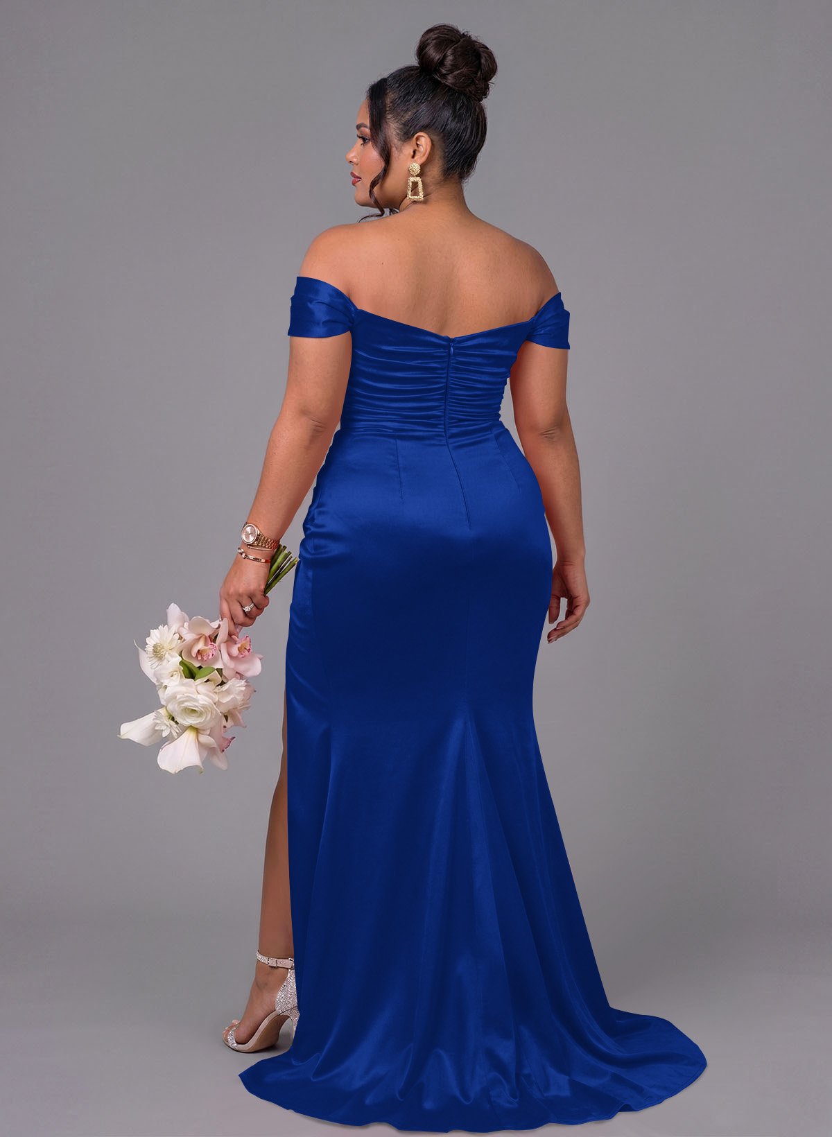 Trumpet/Mermaid Off-The-Shoulder Silk Like Satin Bridesmaid Dresses With Split Front, product image 163