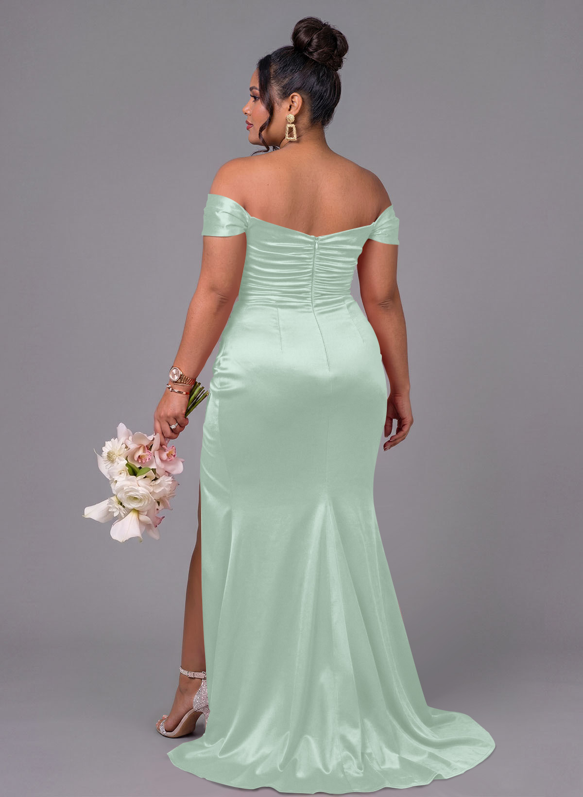 Trumpet/Mermaid Off-The-Shoulder Silk Like Satin Bridesmaid Dresses With Split Front, product image 217