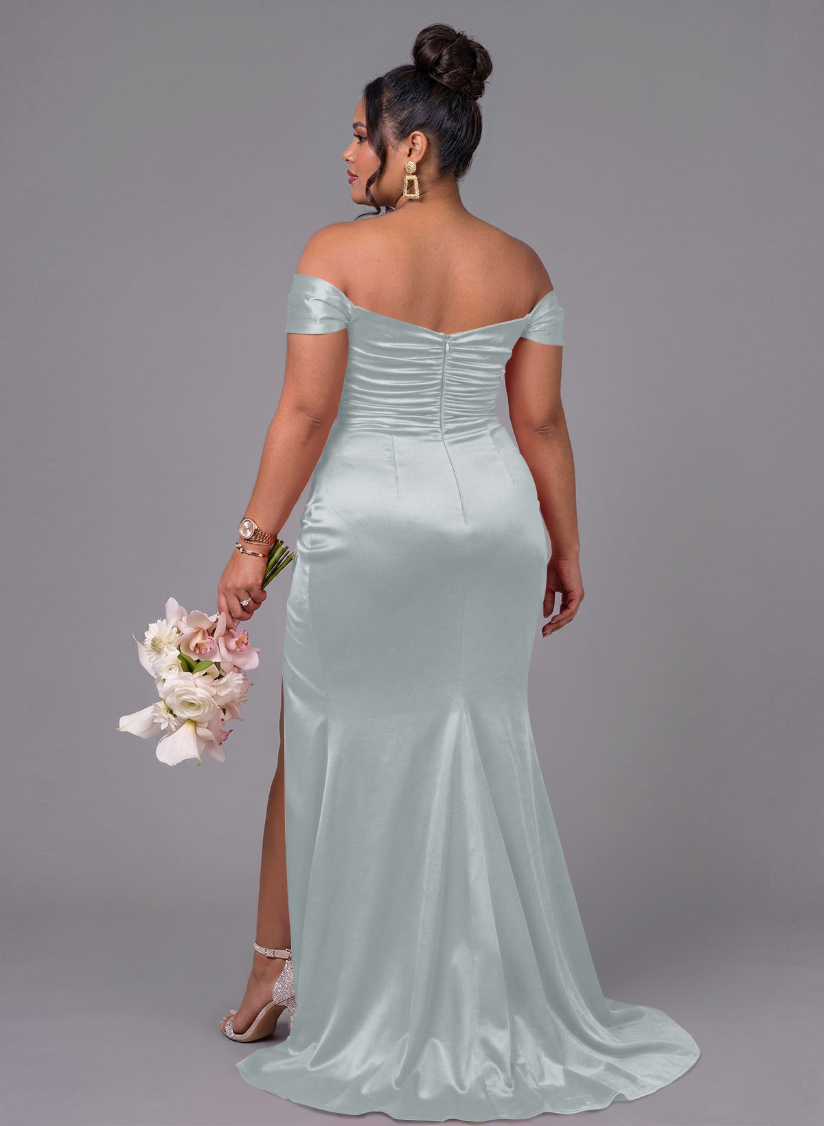 Trumpet/Mermaid Off-The-Shoulder Silk Like Satin Bridesmaid Dresses With Split Front, product image 235