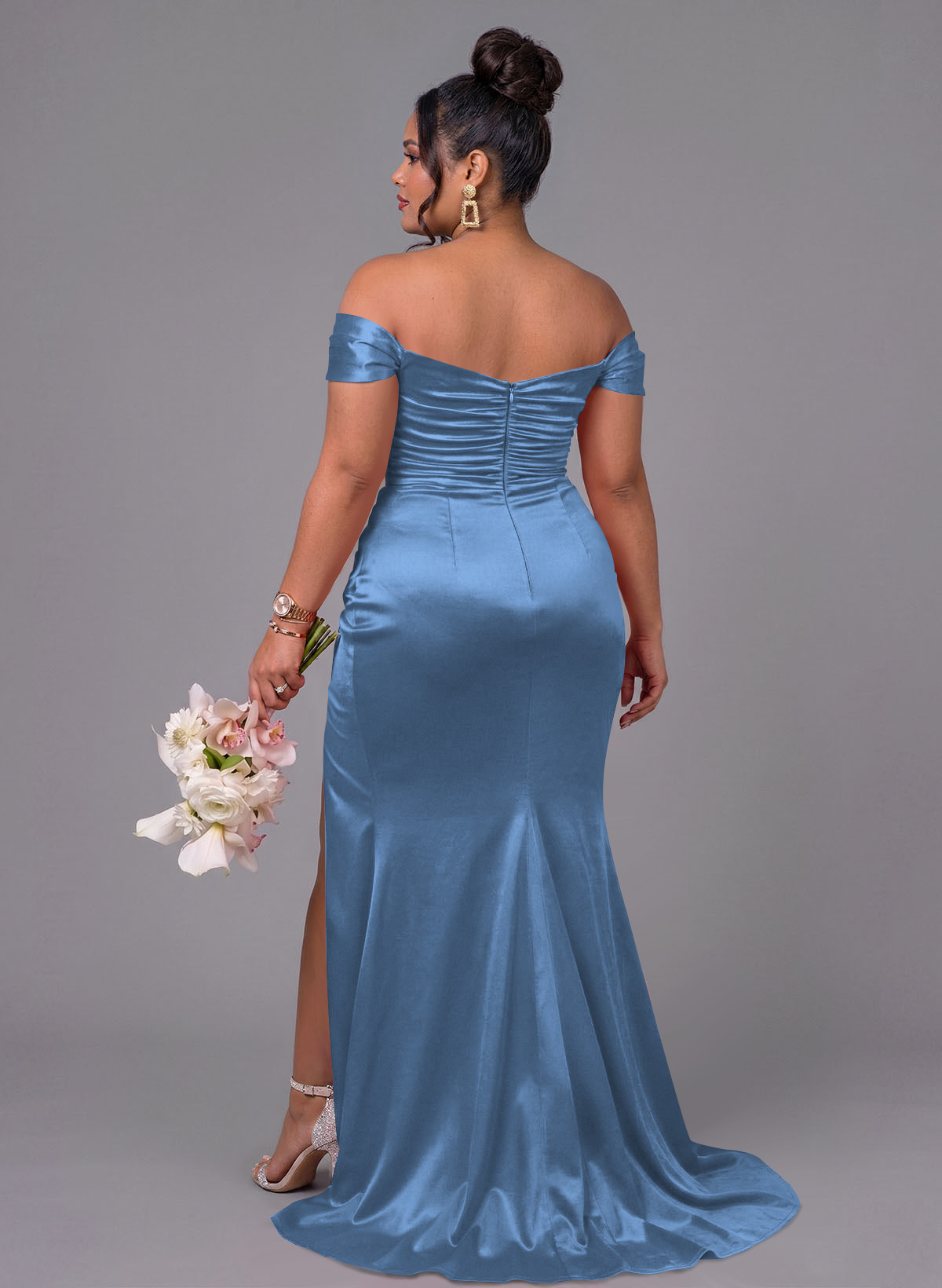 Trumpet/Mermaid Off-The-Shoulder Silk Like Satin Bridesmaid Dresses With Split Front, product image 159