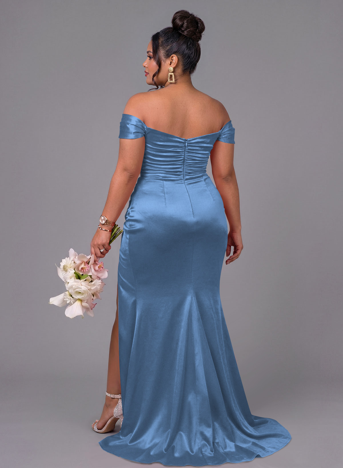 Trumpet/Mermaid Off-The-Shoulder Silk Like Satin Bridesmaid Dresses With Split Front, product image 159